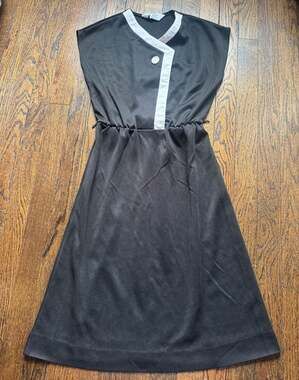 VTG ‘70s Blair Sleeveless Midi Dress Black White Trim Elastic Waist MOD DISCO